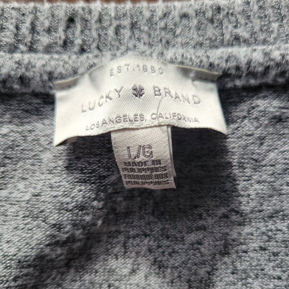 Lucky Brand Womans Heather Gray Flowy Soft V-Neck Long Sleeves Sweater Pullover - Picture 2 of 8
